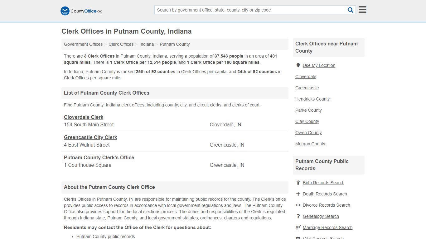 Clerk Offices - Putnam County, IN (County & Court Records)