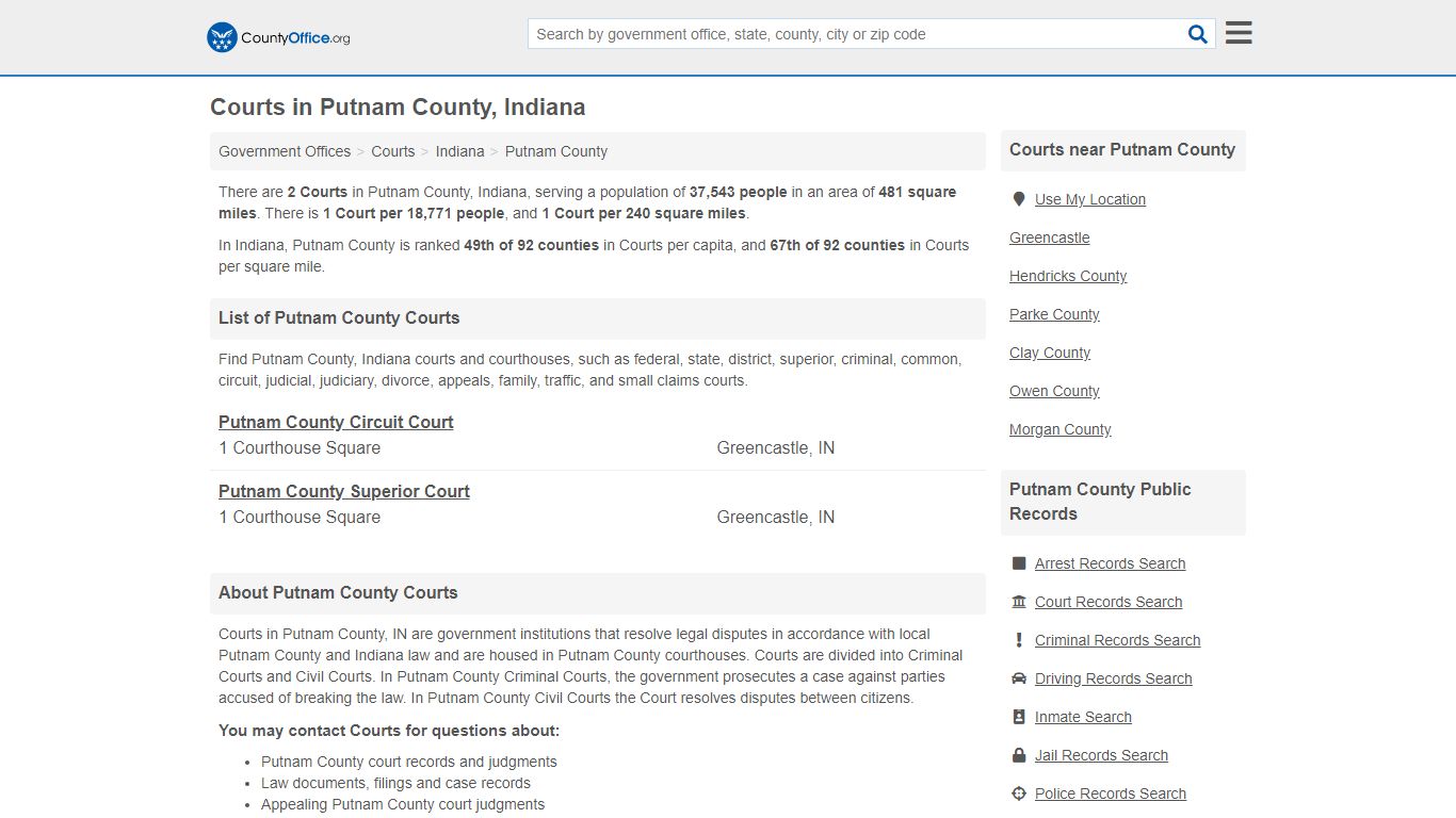 Courts - Putnam County, IN (Court Records & Calendars)